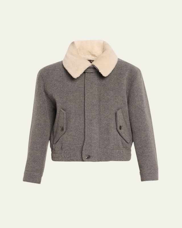 Blouson Wool-Cashmere Jacket with Detachable Shearling Coll